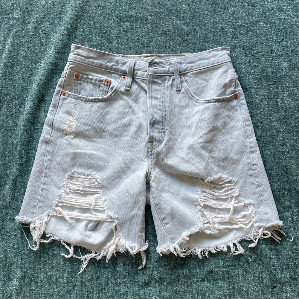 Distressed Light Denim Shorts